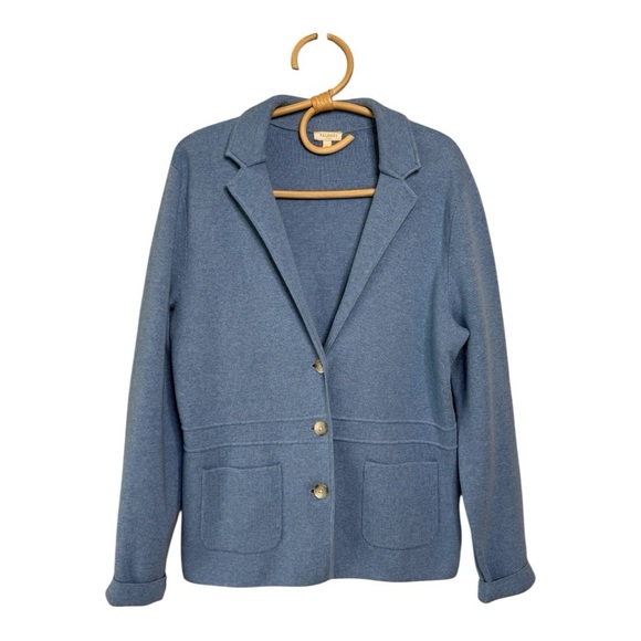 Talbots Indigo Blue Cotton 3 Button Blazer Patch Pockets Jacket Womens Size Med - Picture 1 of 14